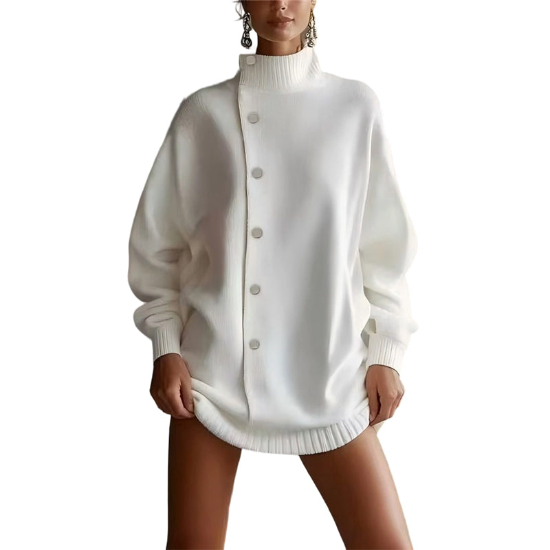 Heidi – Dames Oversize Gebreide Cardigan met Hoge Kraag