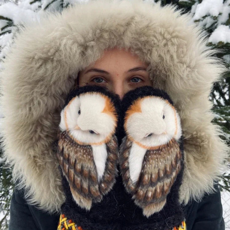 OwlWarmers - Handgebreide wollen noordse wanten met uilen | 50% KORTING
