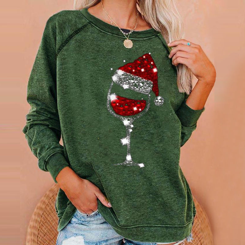 Kerst sweatshirt met wijnglasprint | 50% KORTING