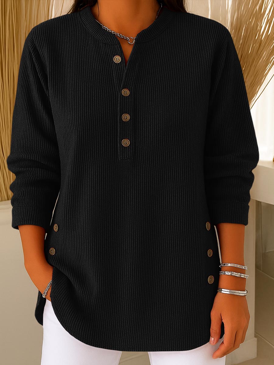 Anna — Cozy Cord Henley Sweater | 50% KORTING