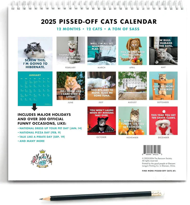 2025 KattenKalm kalender - Breng elke maand een glimlach met brutale kattenhumor | 50% KORTING