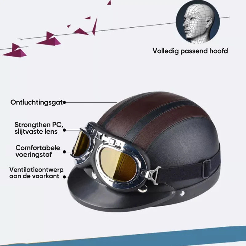 SkullCap - Motorfiets Harley PU-helm met bril | 50% KORTING