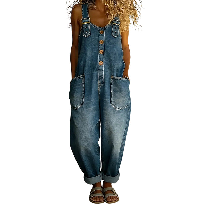 Maria – Denim tuinbroek met casual pasvorm en verstelbare gespen