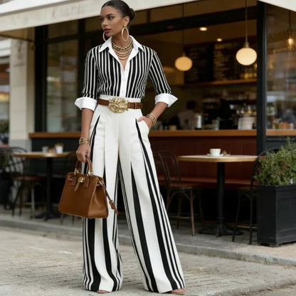 Ava – Slim Fit Dames Tweedelig Set met Verticale Strepen