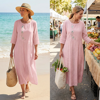 Maya – Casual geborduurde midi-jurk | 50% KORTING