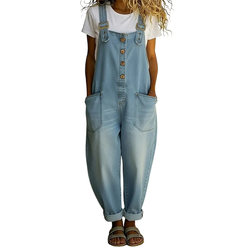 Maria – Denim tuinbroek met casual pasvorm en verstelbare gespen
