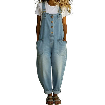 Maria – Denim tuinbroek met casual pasvorm en verstelbare gespen