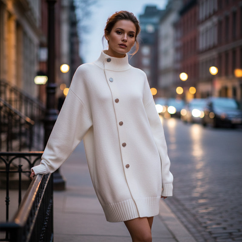 Heidi – Dames Oversize Gebreide Cardigan met Hoge Kraag