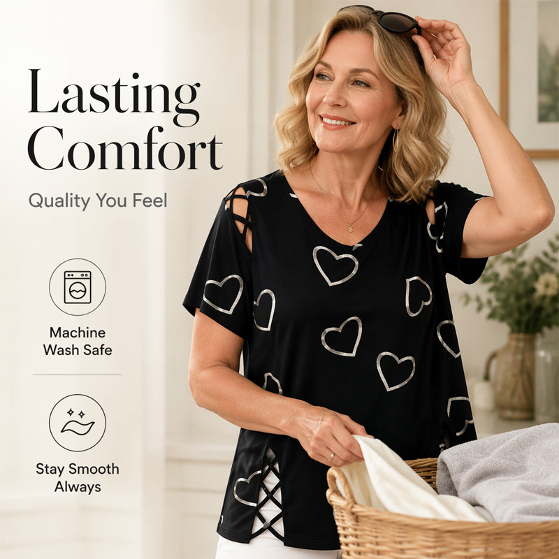 Mia – Dames ademend T-shirt met veterdetails aan de zijkanten
