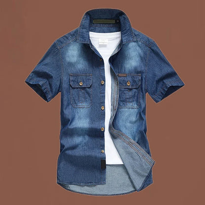 Nathan – Heren overhemd met korte mouwen van denim en ademend comfort