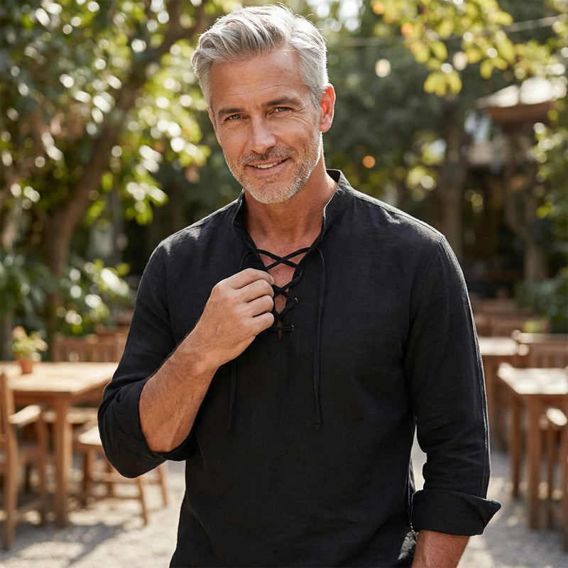 Levi – Damesblouse van katoenmengsel met veterkraag