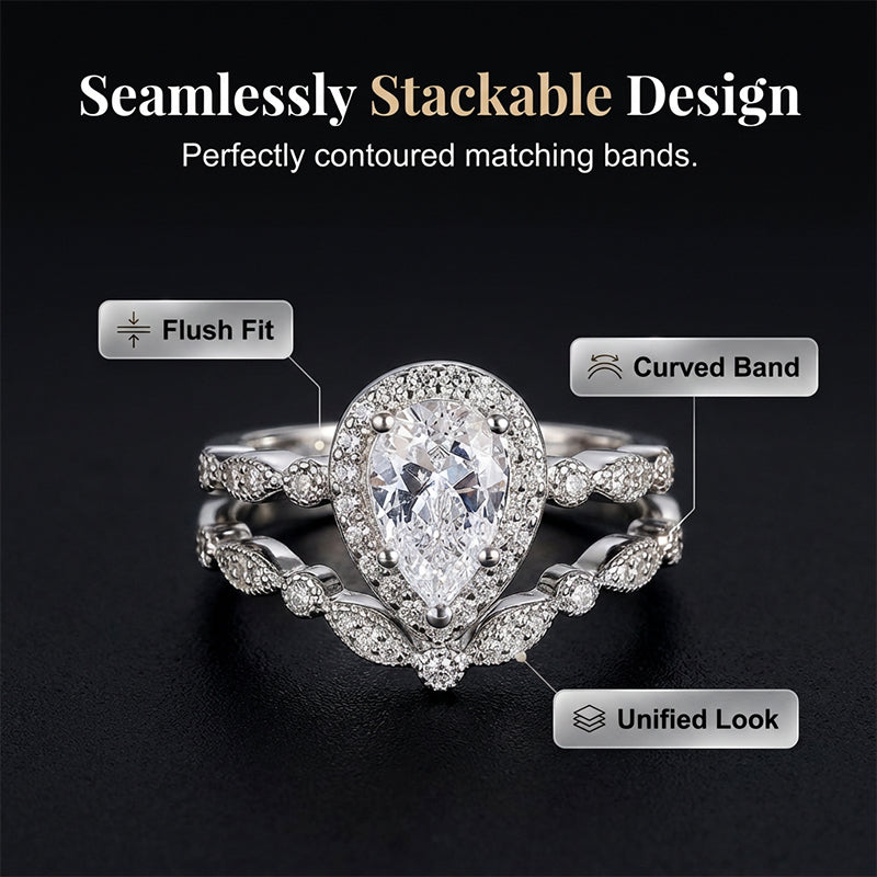 Claire – Vintage Perenvormige Zirkoon Tweedelige Ringen Set
