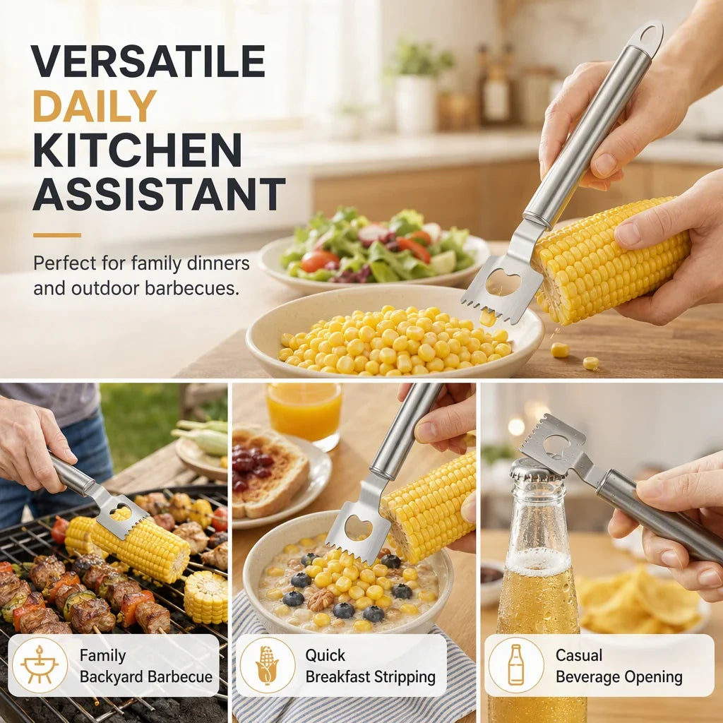 RVS 2-in-1 Maïsschiller en Flesopener – Snel, Schoon, Moeiteloos
