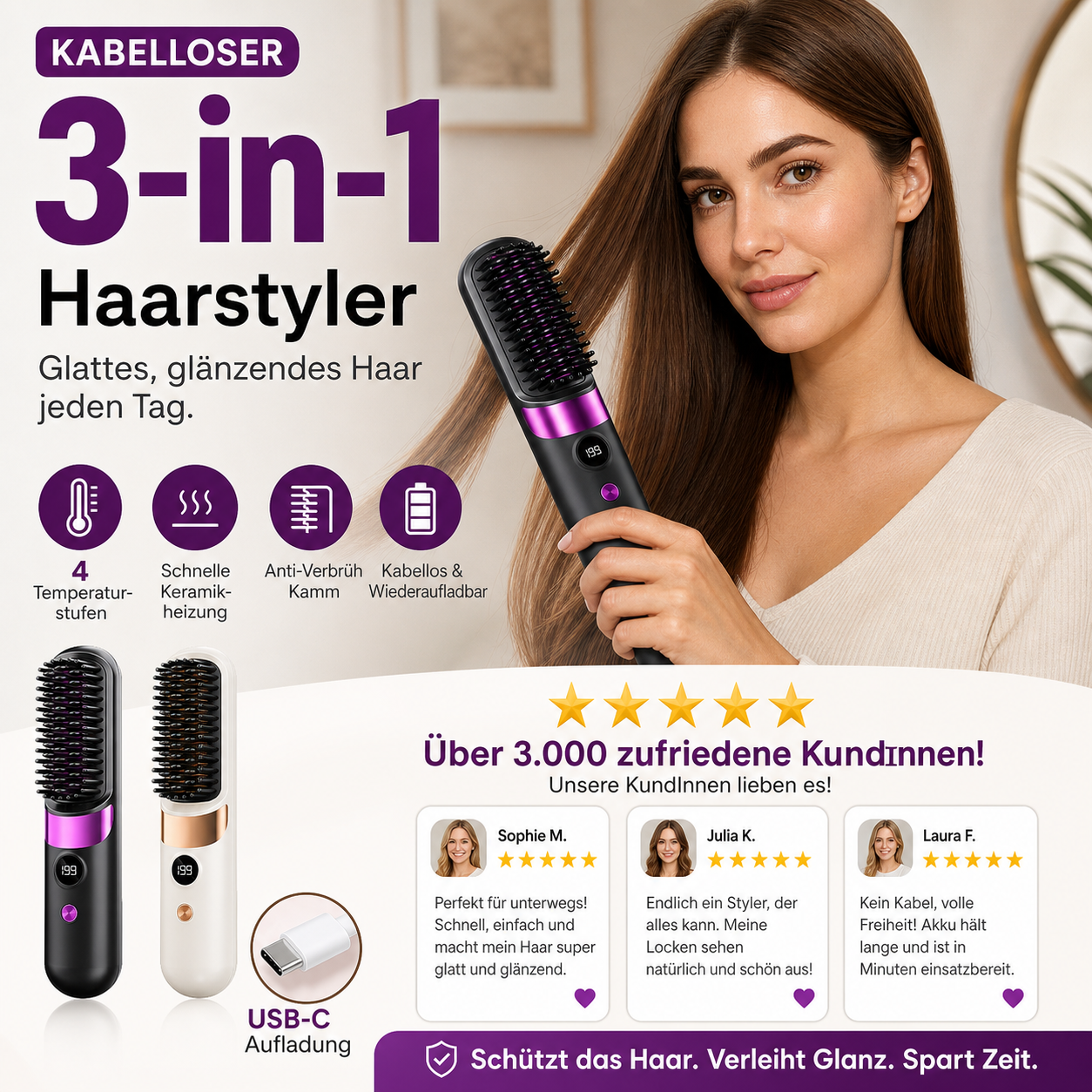 Draadloze 3-in-1 Styling Wonder – Moeiteloze schoonheid overal