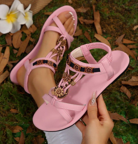 Lila – Ademend Platte Sandalen met Bloemmotief
