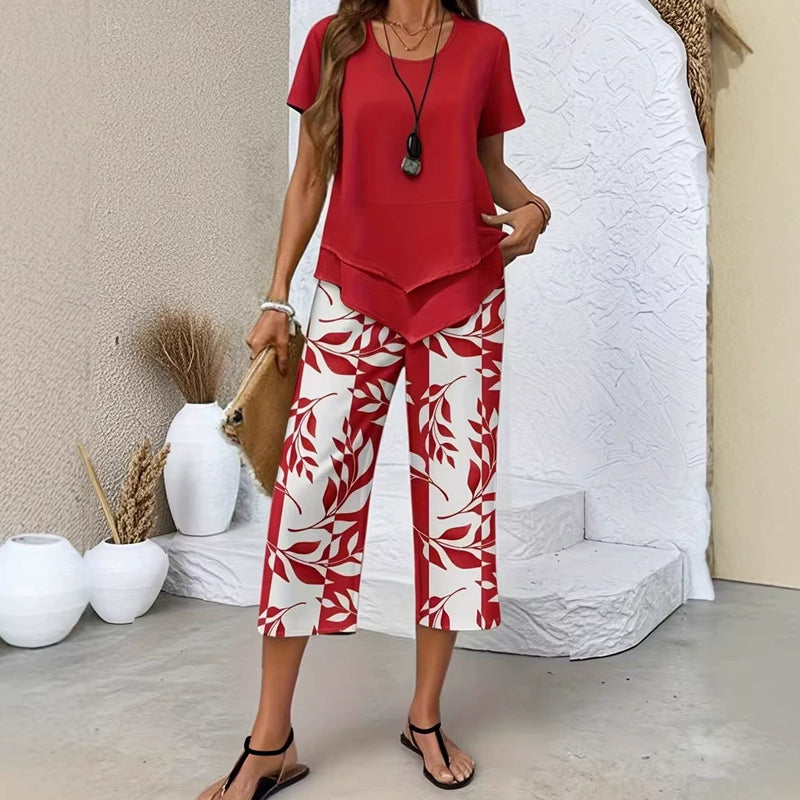 Lydia – Dames Ademend Casual Tweekleurig Setje