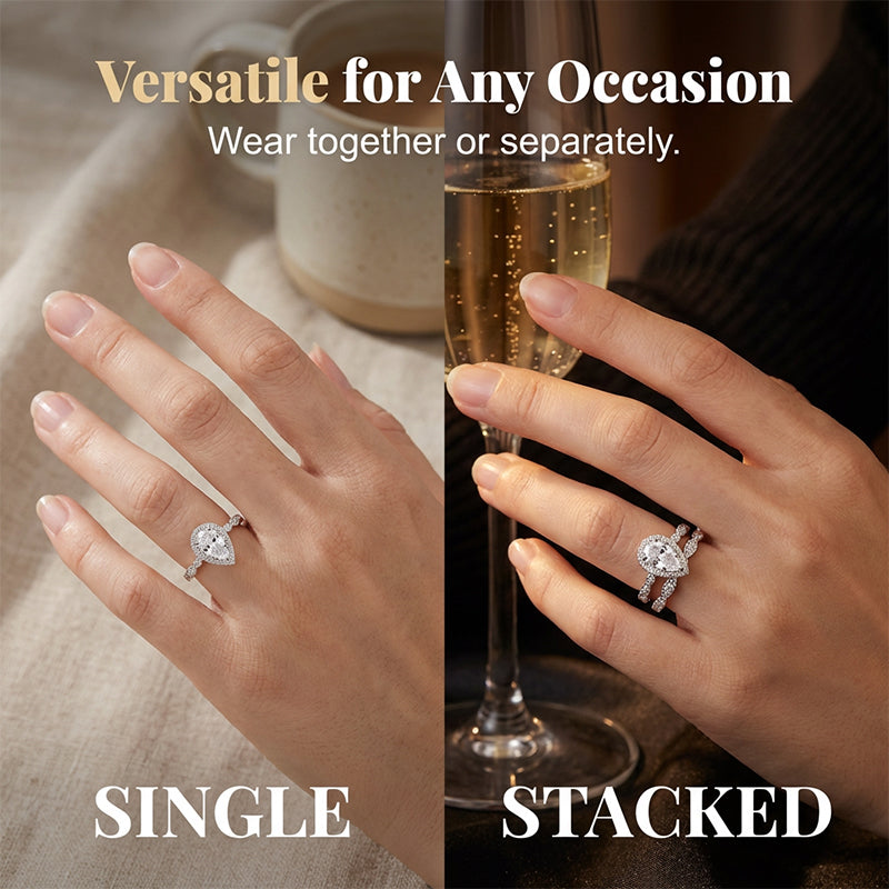 Claire – Vintage Perenvormige Zirkoon Tweedelige Ringen Set