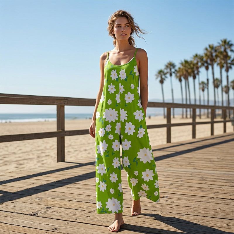 Leonie – Bloemenprint Jumpsuit met Zakken en Wijde Pijpenabschluitsels