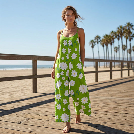 Leonie – Bloemenprint Jumpsuit met Zakken en Wijde Pijpenabschluitsels