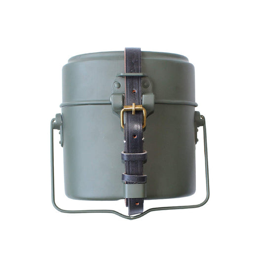 Groene Mess Kit Tin met lederen band dinerbox