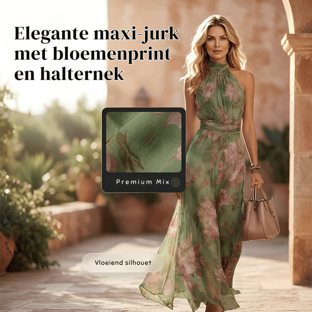 Marissa — Gebloemde Halternek Chiffon Maxi-jurk | 50% KORTING