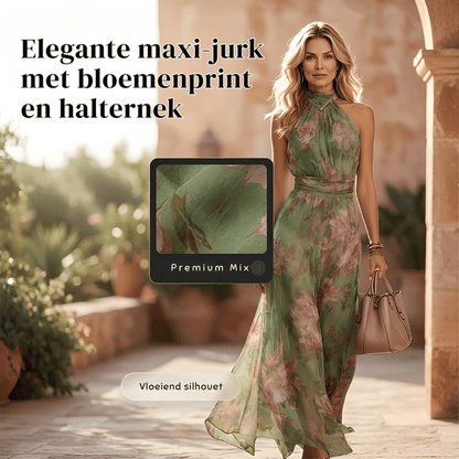 Marissa — Gebloemde Halternek Chiffon Maxi-jurk | 50% KORTING