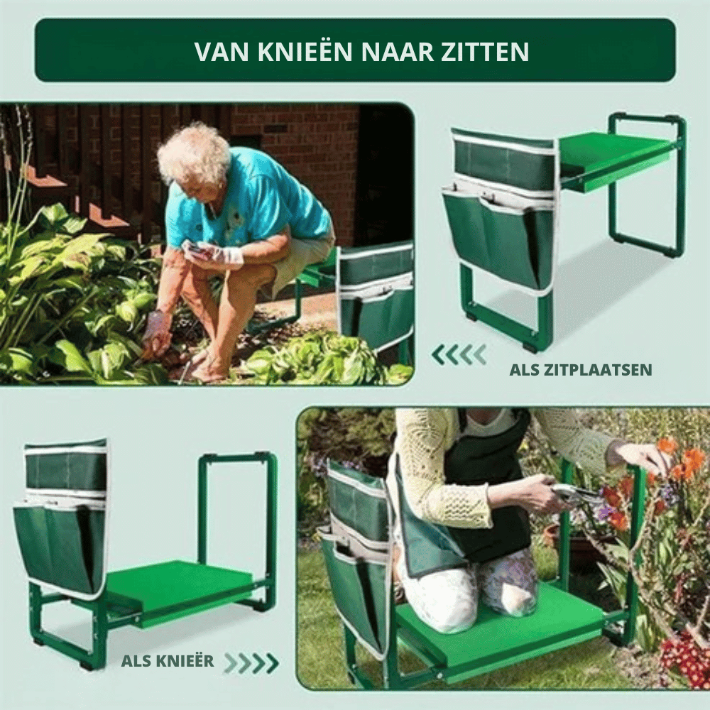 GardenEase — Opvouwbare Tuinkruk & Knielmat | 50% KORTING