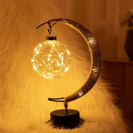 Handgemaakte Twine Rattan Bal LED Maanvormige Lamp