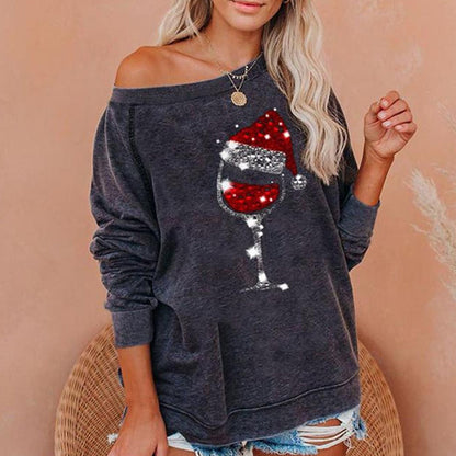 Kerst sweatshirt met wijnglasprint | 50% KORTING