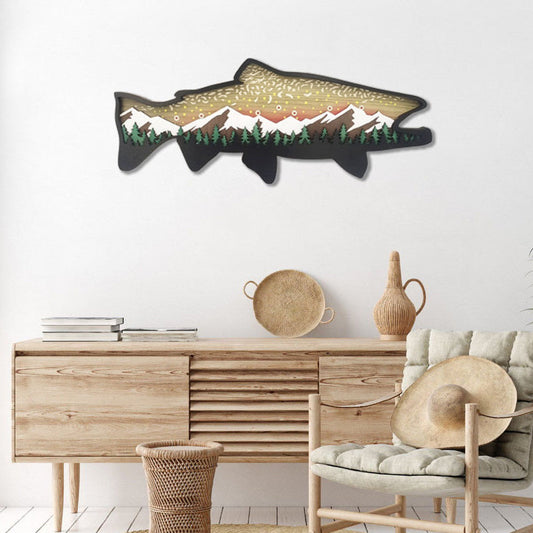 Houten Forel Kunst Landschap Muur Decor