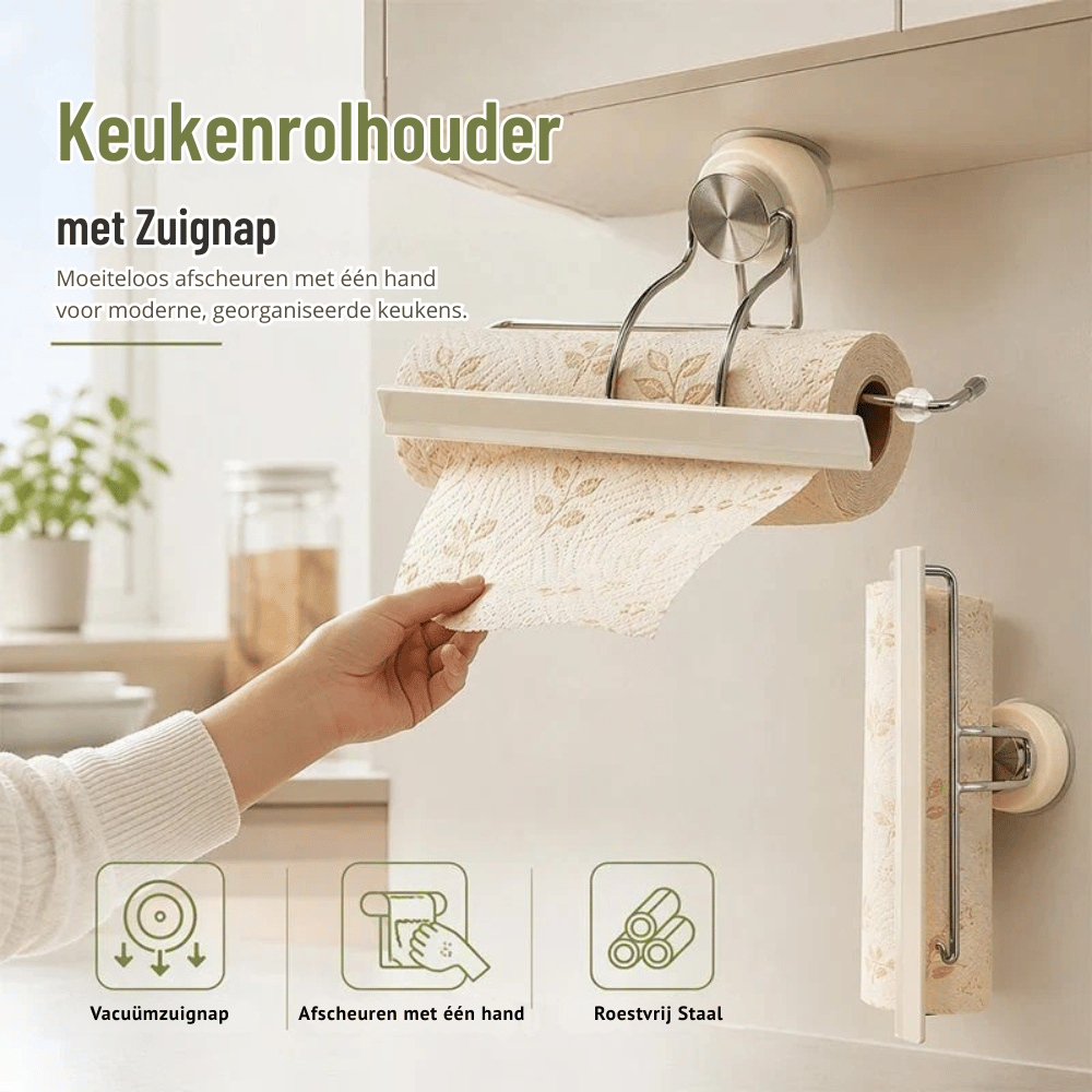 EffortEase — Zuignap Keukenrolhouder | 50% KORTING