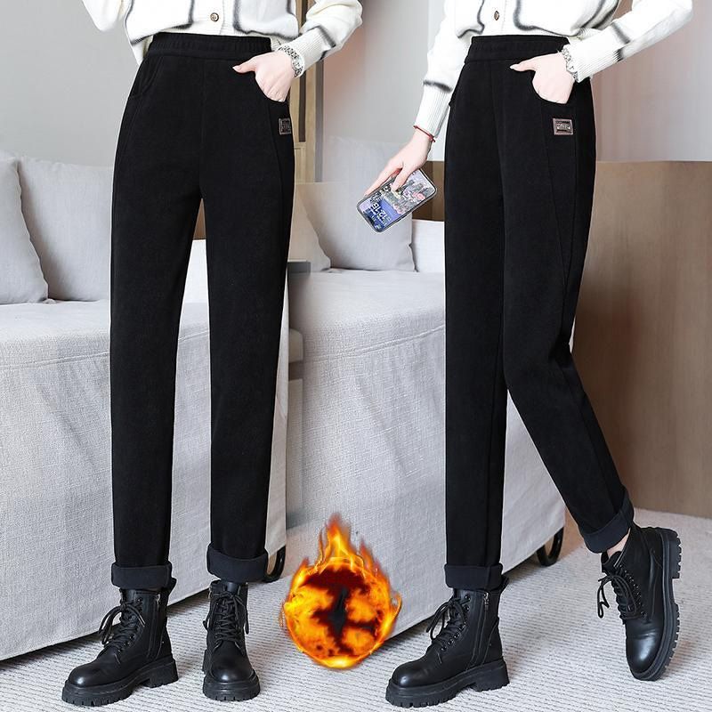 Home – Hoge taille ribbroek met fleecevoering voor een gezellige stijl