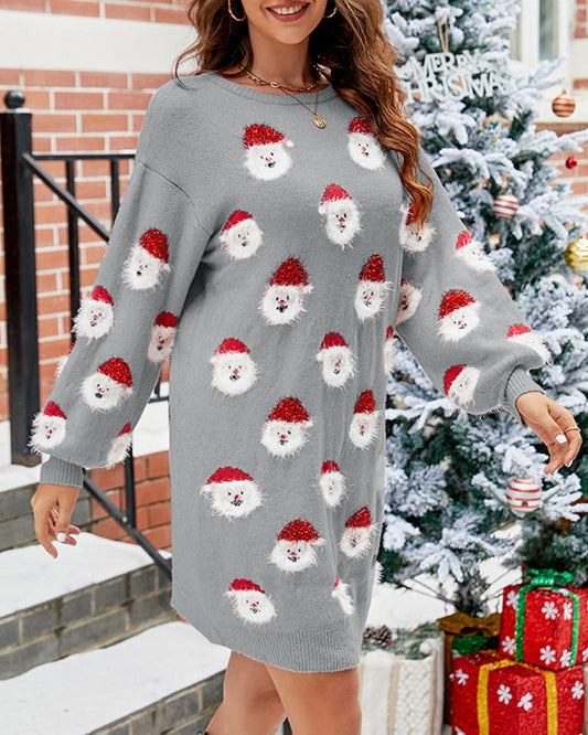 Casual truienjurk met kerstman-print | 50% KORTING