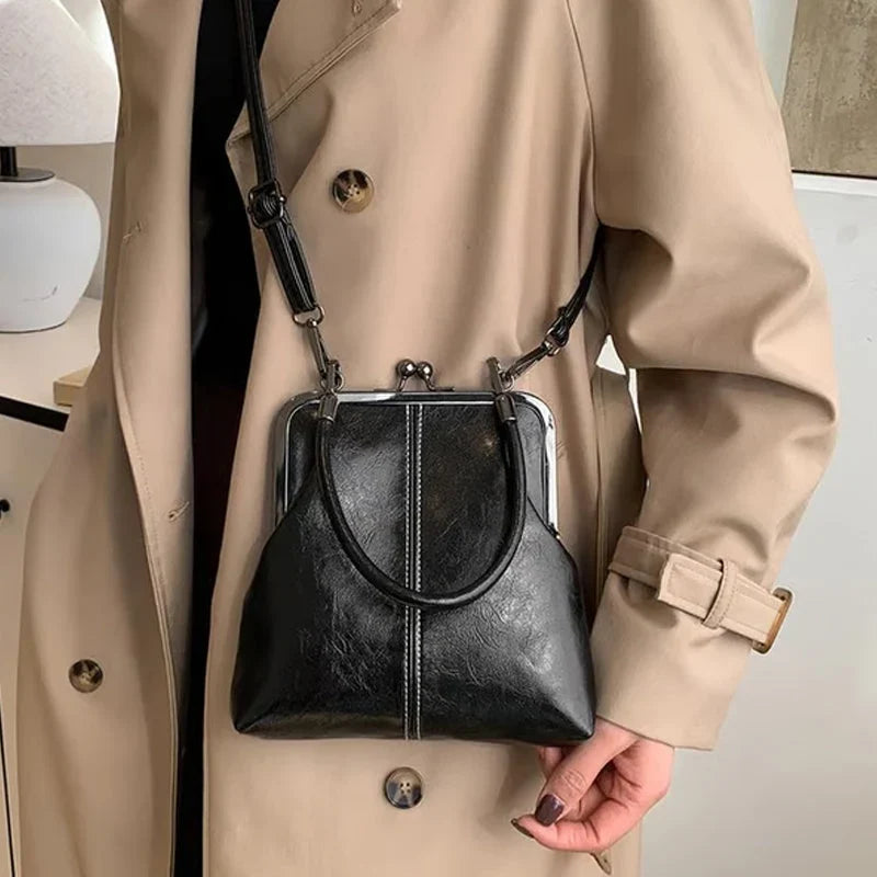 Alicia – PU Leren Handtas met Kiss Lock Sluiting in Vintage Stijl