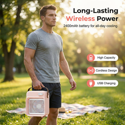 AeroMist Draagbare Ventilator — Directe Koeling, Hydratatie, Vrijheid