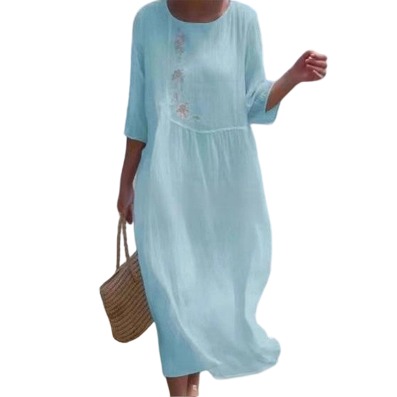 Maya – Casual geborduurde midi-jurk | 50% KORTING
