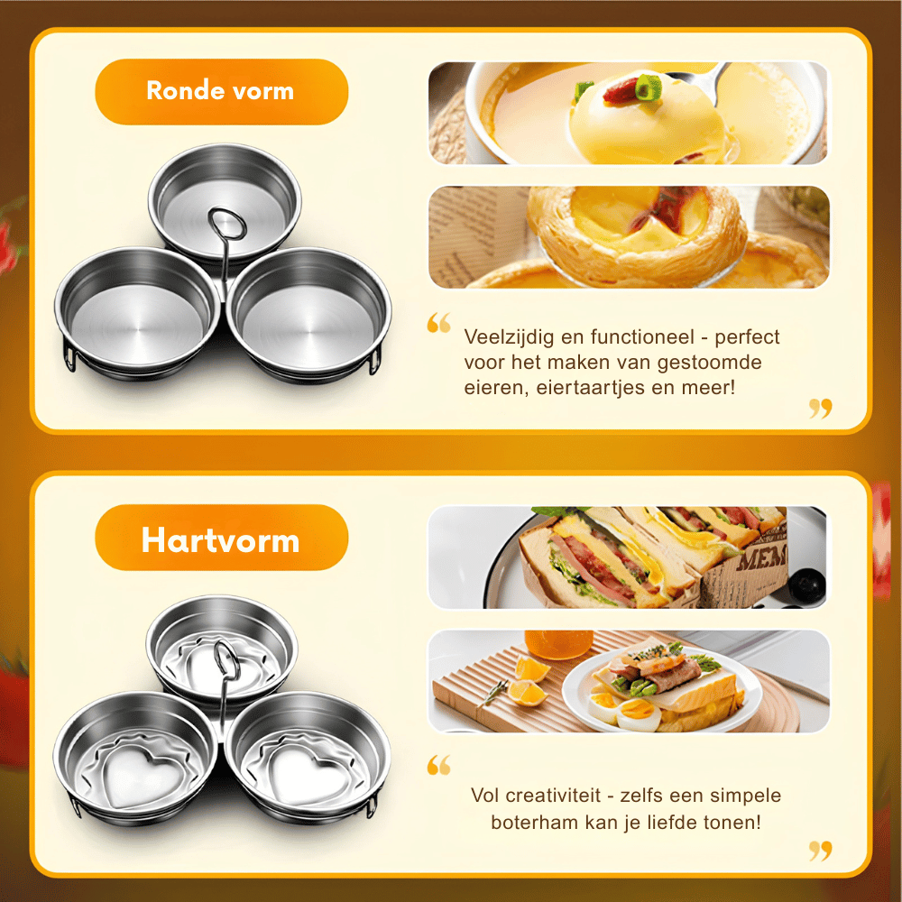SwiftSteam — 3-Kops RVS Eierpocheerder | 1+1 GRATIS