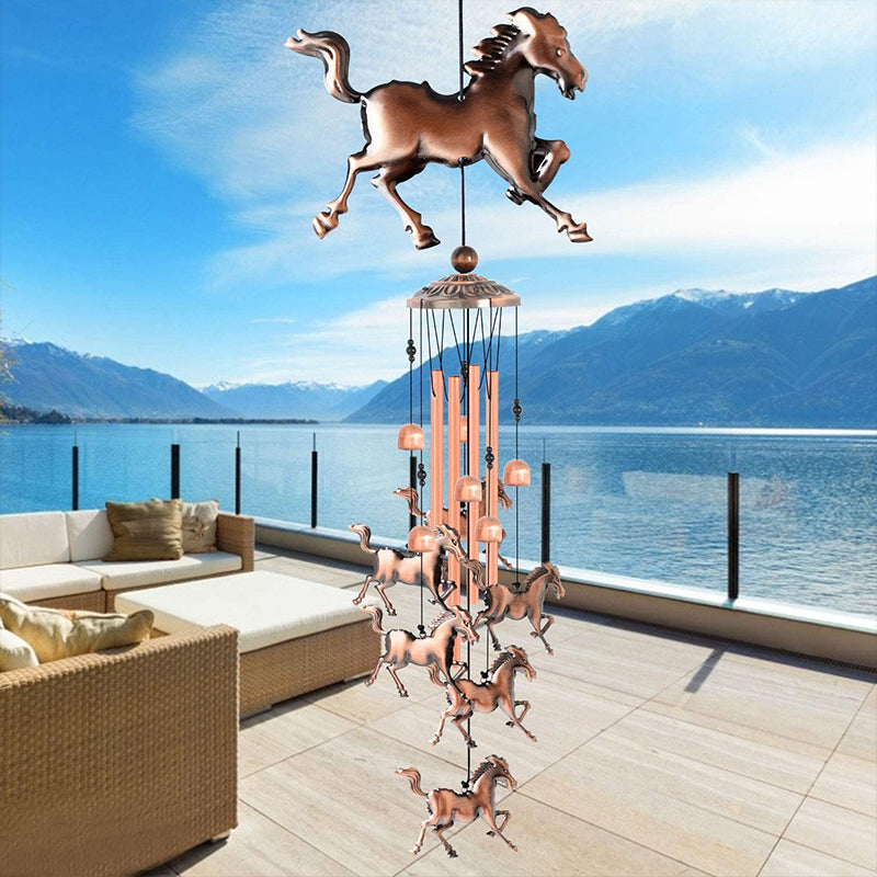 Retro windgong met paard in brons