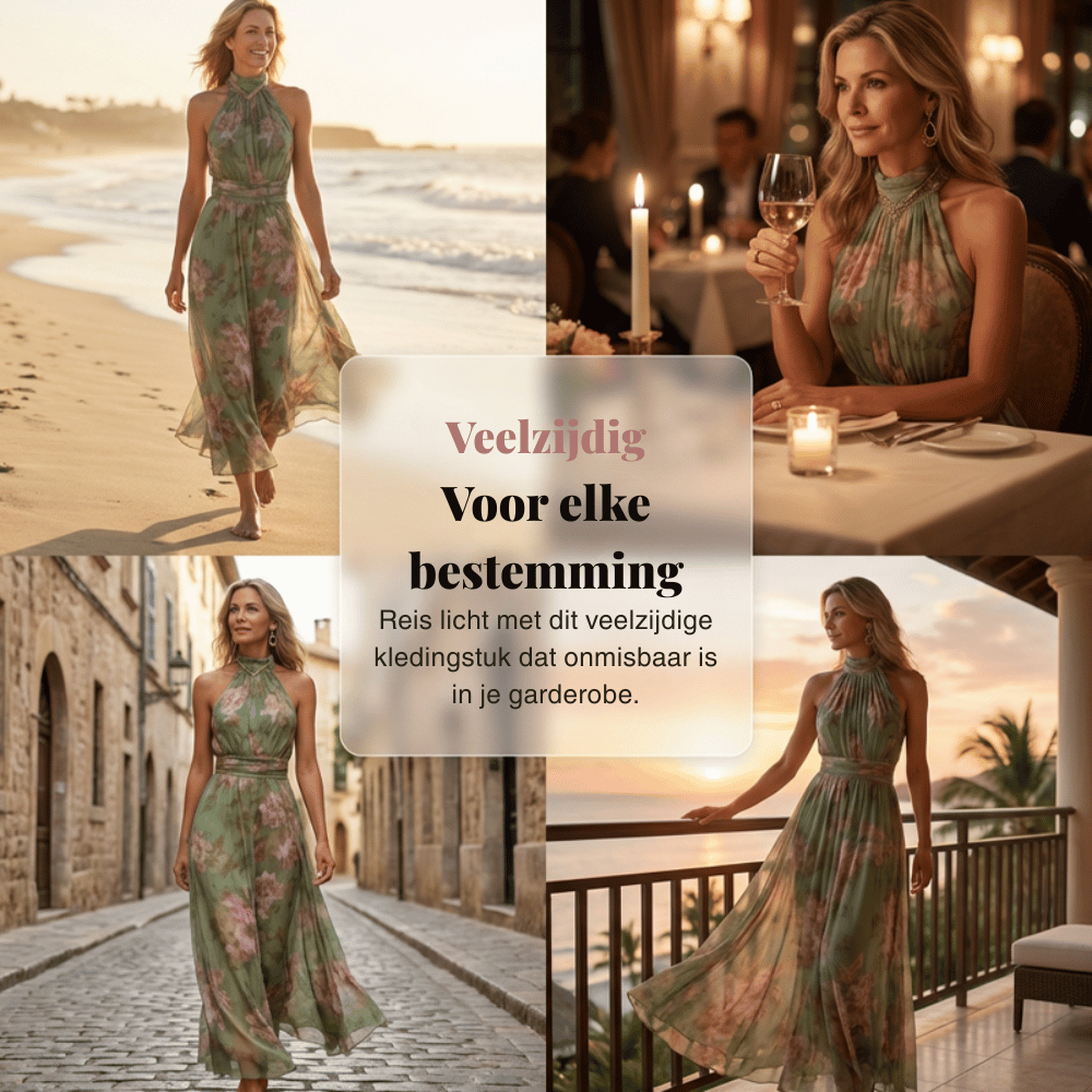 Marissa — Gebloemde Halternek Chiffon Maxi-jurk | 50% KORTING