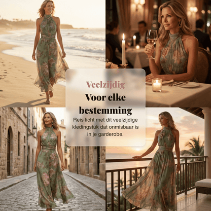 Marissa — Gebloemde Halternek Chiffon Maxi-jurk | 50% KORTING