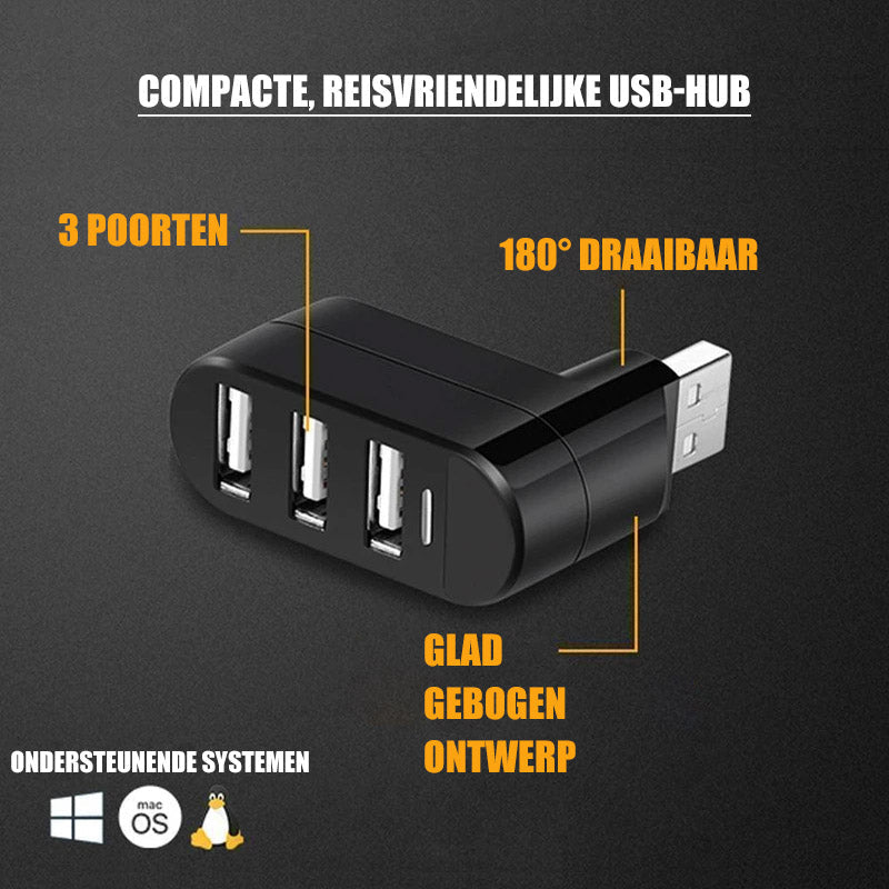 Mini draaibare 3-poorts USB-hub