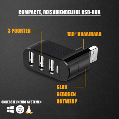 Mini draaibare 3-poorts USB-hub