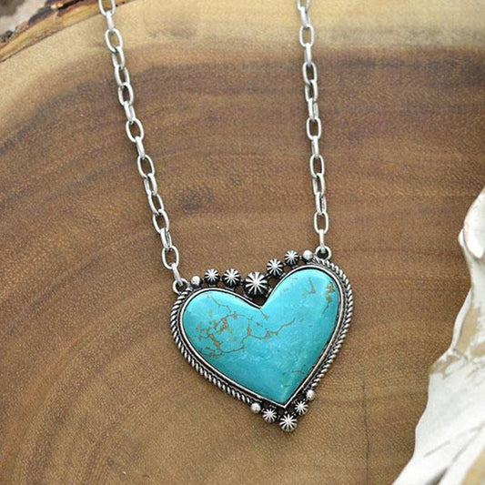 Boho Turkoois Hart Hanger Ketting