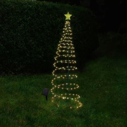 Metalen kerstboom op zonne-energie met sprookjesverlichting