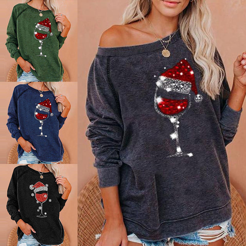 Kerst sweatshirt met wijnglasprint | 50% KORTING