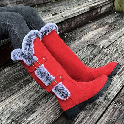 Heidi – Dames Pluche Sneeuwlaarzen tot halverwege de kuit met gespdetail