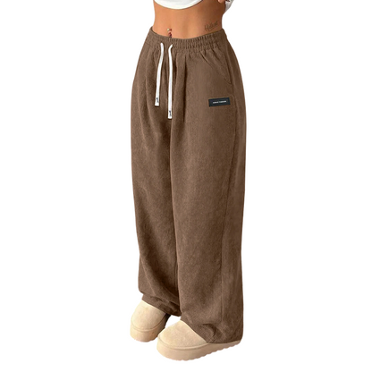 Ella – Dames corduroy broek met brede pijpen en verstelbare tailleband