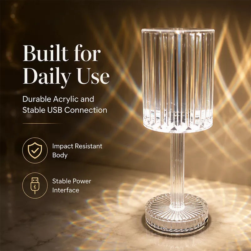 LumaLuxe Crystal Touch Lamp — Directe Warmte, Tijdloze Gloed