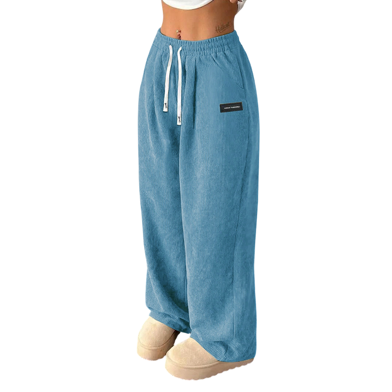 Ella – Dames corduroy broek met brede pijpen en verstelbare tailleband