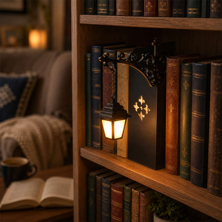 Boekensteunen in de vorm van een miniatuur lantaarn — Gezellige gloed, duurzame sterkte